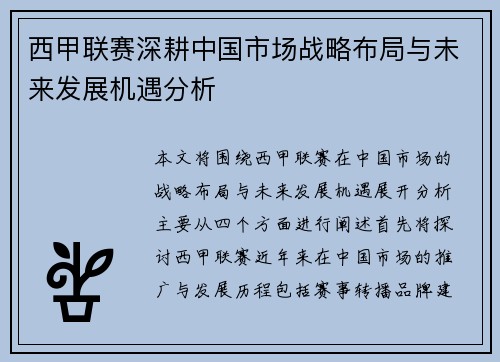 西甲联赛深耕中国市场战略布局与未来发展机遇分析