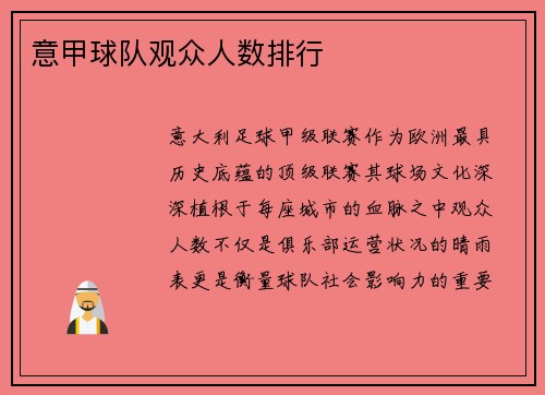 意甲球队观众人数排行